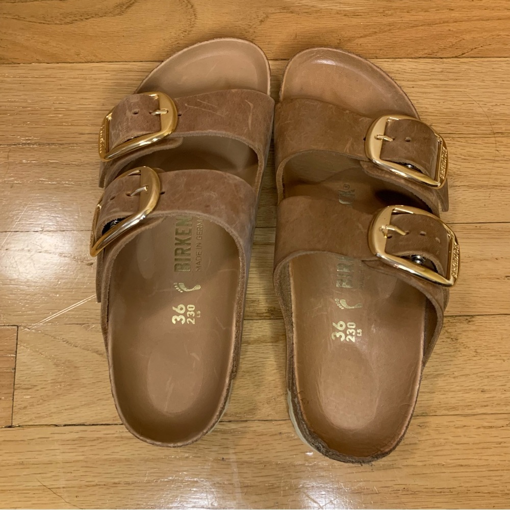 Birkenstock Arizona Big Buckle Slide Sandals in Antique Cognac Leather - Size 36 - Picture 5 of 9